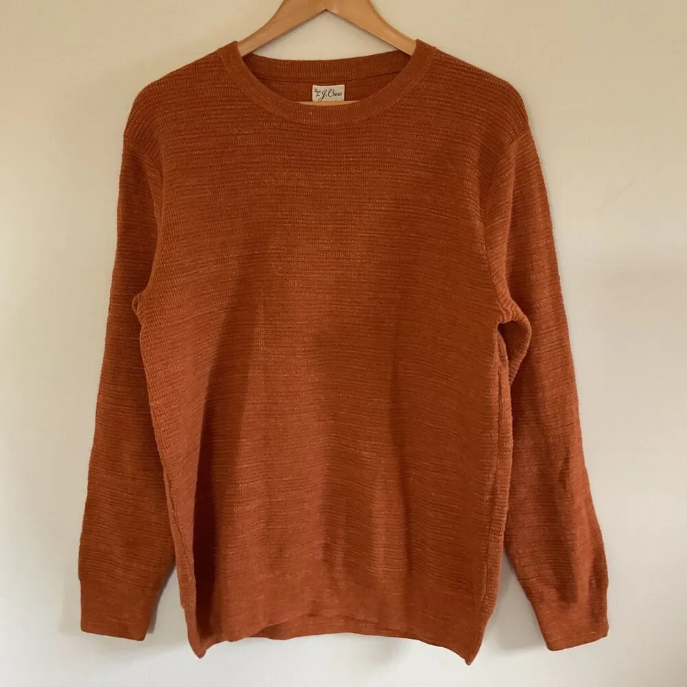 J. Crew Rugged Cotton Waffle Knit Men's Sweater Sz XL Rust Orange Layer Preppy